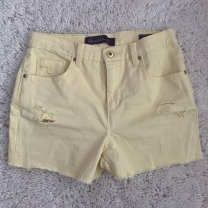 CUTEST Ripped High-Waisted Light Yellow Shorts